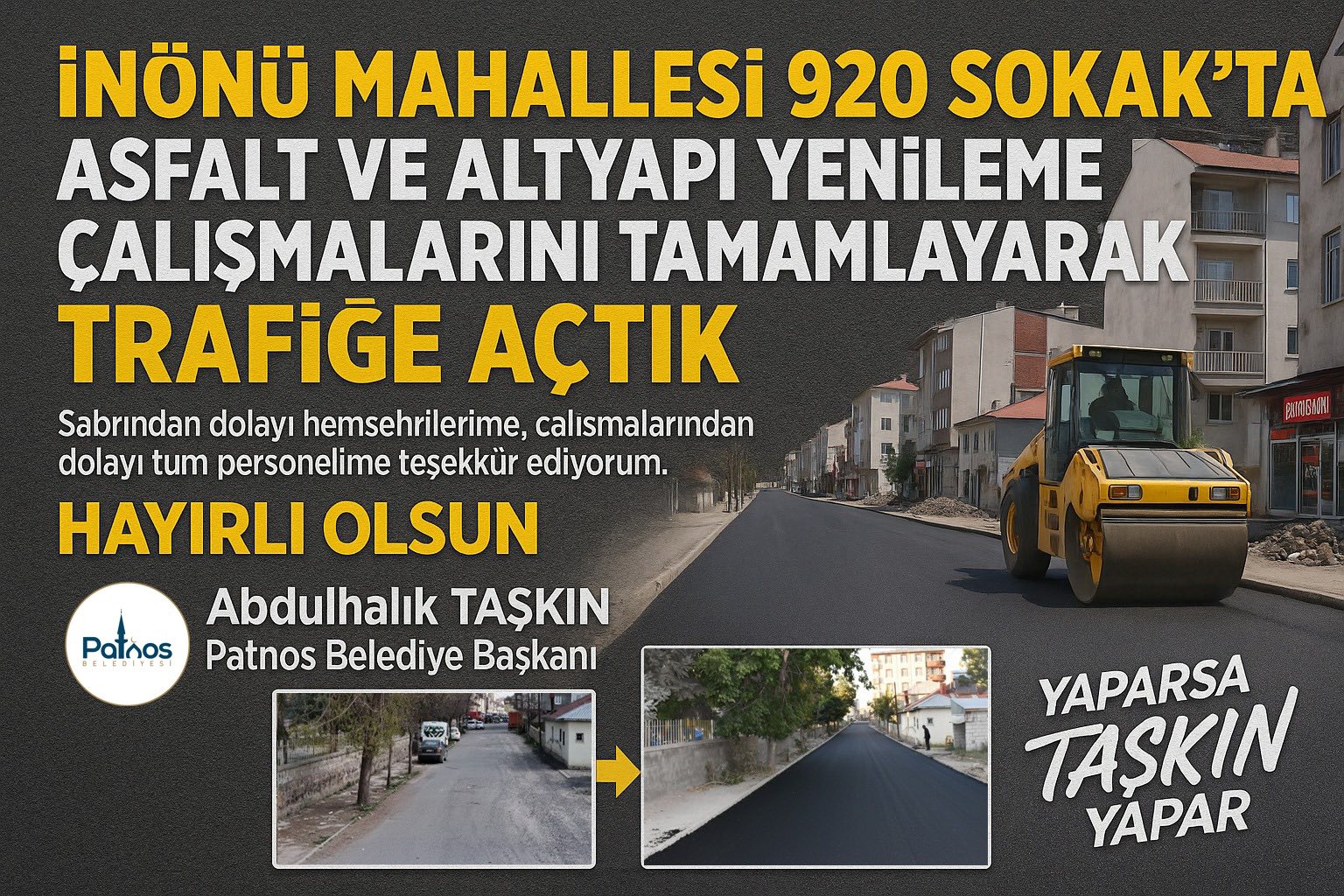 İnönü Mahallesi 920. Sokak Trafiğe Açıldı